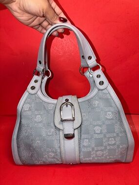 VERSACE Light Blue Canvas,Leather & Suede Trim Satchel